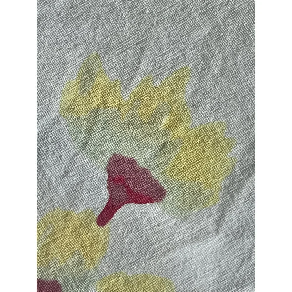 Vintage Floral Tablecloth 37.25" X 33.5" Red & Yellow On White Cotton MCM GUC - Picture 10 of 12